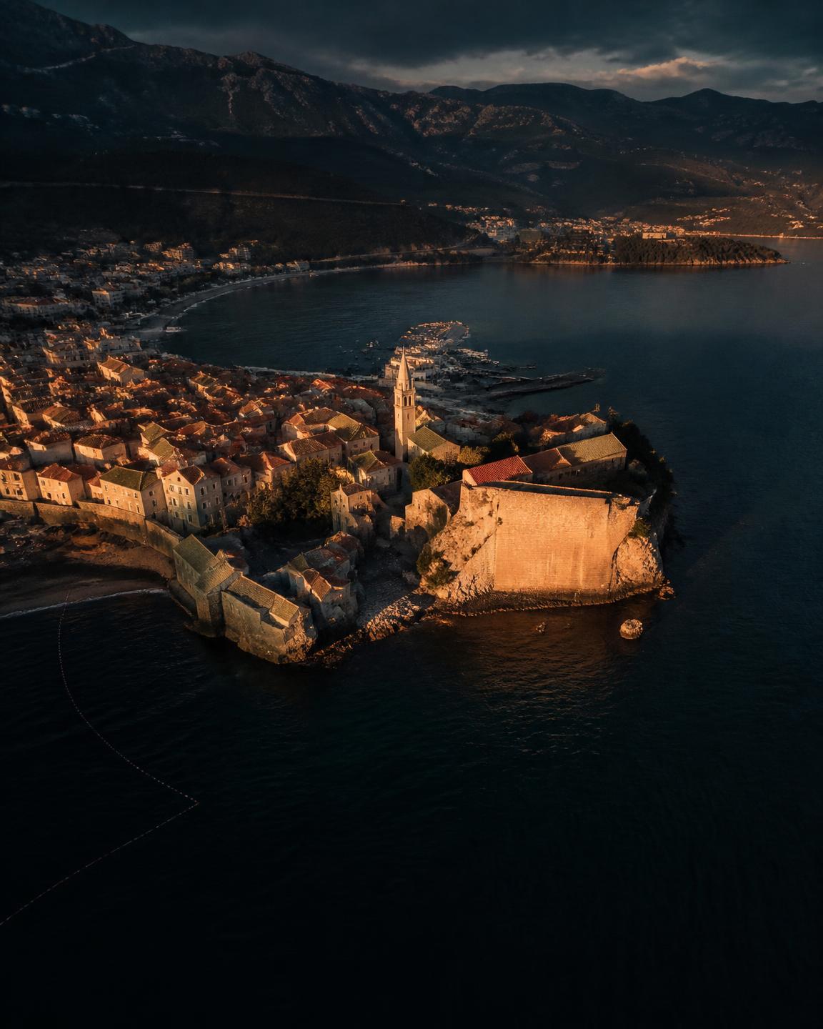 Coastal Mediterranean town at golden hour